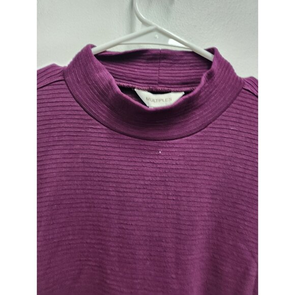 Multiples Tunic Top Womens Medium Artsy Purple Mock Neck Crossover Hem Casual - Picture 10 of 11